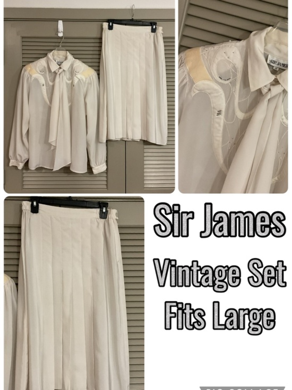 Vintage Sir James Cream Pleated Skirt Set